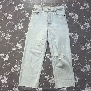 Levi’s Ribcage Straight Distressed Ankle Jeans Light Wash Blue Raw Hem Sz 26